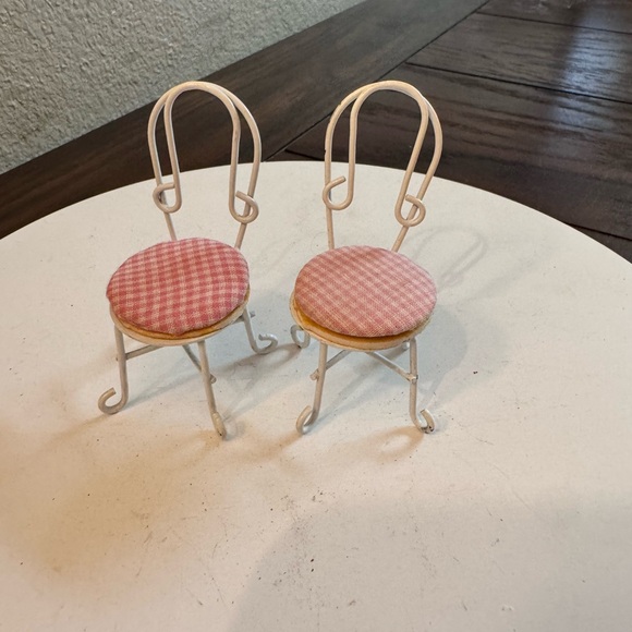 Other - Vintage dollhouse furniture chairs 2 white & checkard